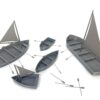 5 Barcos de madera con velas y remos