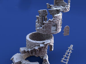 torre circular en ruinas para escenografía fantástica · todas las partes