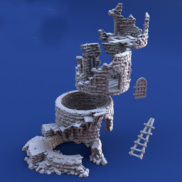 torre circular en ruinas para escenografía fantástica · todas las partes