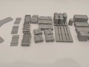 cajas y barricadas para escenografía futurista · Palés, cajas y barricadas Sci-Fi