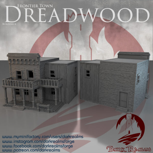 Buiding 6 MMF Edificio del oeste para wargames Dreadwood con porche y balcón