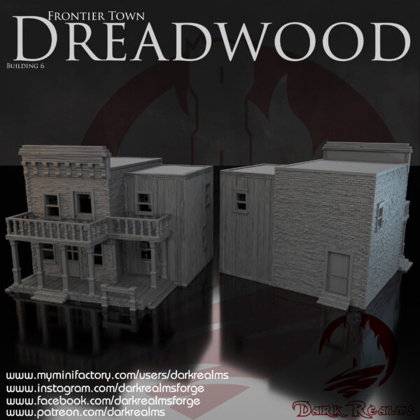 Buiding 6 MMF Dark Vistas del edificio 6 de Dreadwood con fachada de madera y ladrillo