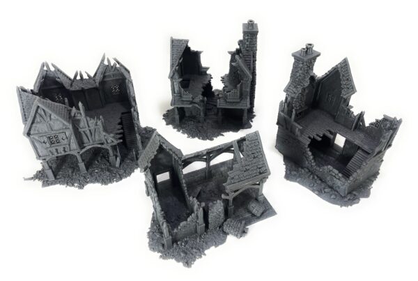 IMG_3731 v2 Vista del pack Briarwood con cuatro construcciones en ruinas sobre fondo blanco