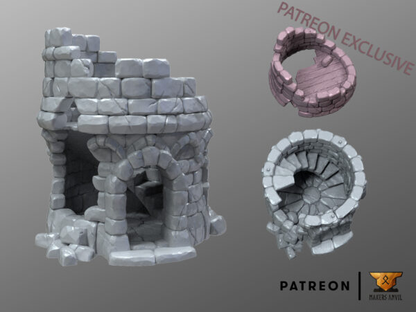 Makers Anvil - Ruined Tower - Thingiverse render Torre en ruinas · Ruined Town · catálogo 5