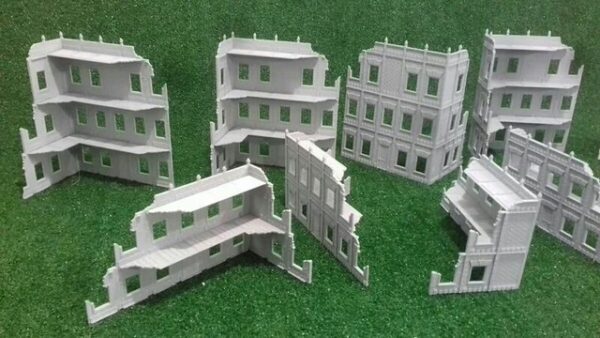 Ruinas medianas y ruinas grandes escenografía WTC (2) Pack WTC 2024 · 10 ruinas y 4 contenedores · catálogo 35
