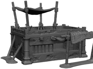 Puesto de mercado para wargames City of Corsairs con toldos y terraza