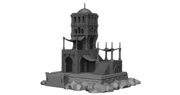 WatchTower 1 Torre de vigilancia costera para wargames con arcos, terrazas y cúpula