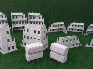 portada pack de ruinas y contenedores para wargames · Pack WTC 2024 · 10 ruinas y 4 contenedores