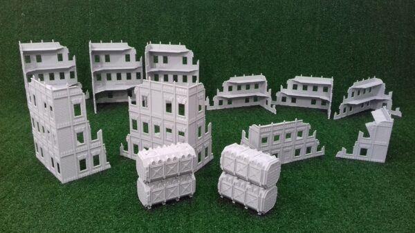 portada pack de ruinas y contenedores para wargames · Pack WTC 2024 · 10 ruinas y 4 contenedores