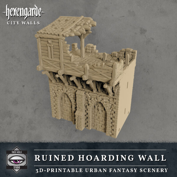 Muralla en ruinas para escenografía medieval · Muralla con cadalso en ruinas · Hexengarde