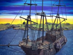 portada barco pirata para escenografía de aventuras · Barco negro pirata