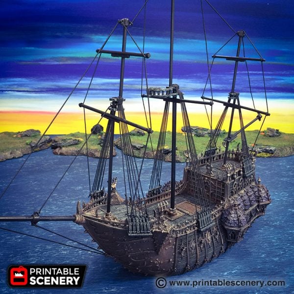 portada barco pirata para escenografía de aventuras · Barco negro pirata
