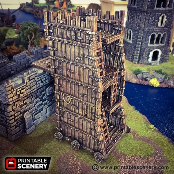 portada torre de asedio para escenografía medieval · Torre de asedio medieval