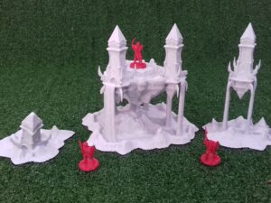 isla flotante para escenografía de fantasía · Isla flotante con pilares · Elfos oscuros