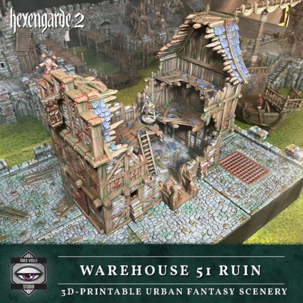 Almacén en ruinas para partidas de wargames · Almacén 51 en ruinas · Hexengarde